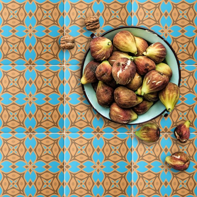 Ochre Brown and Turquoise Ethnic Bohemian Pattern Ceramic Tile (Creator Uploaded)