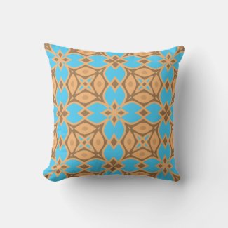 Ochre Brown and Turquoise Ethnic Bohemian Pattern Outdoor Pillow