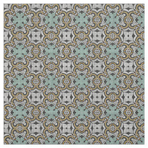 Ochre Brown Green Gray Retro Nouveau Deco Pattern Fabric
