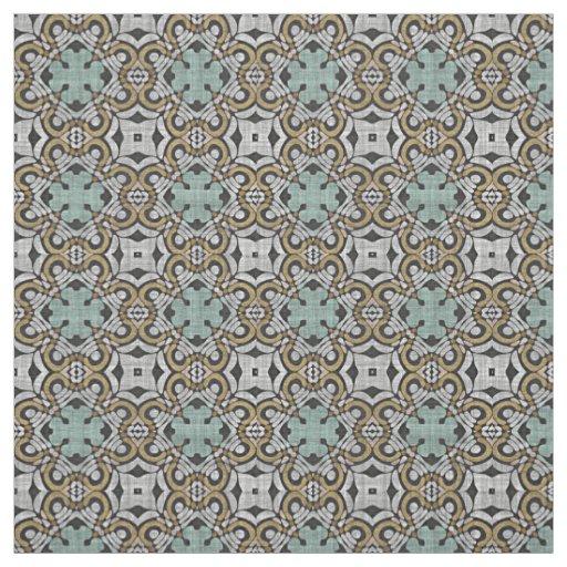 Ochre Brown Green Gray Retro Nouveau Deco Pattern Fabric