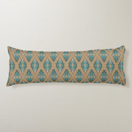 Ochre Brown Taupe Teal Blue Tribal Art Pattern Body Pillow