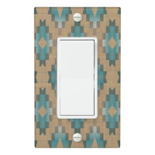 Ochre Brown Taupe Teal Blue Tribal Art Pattern Light Switch Cover