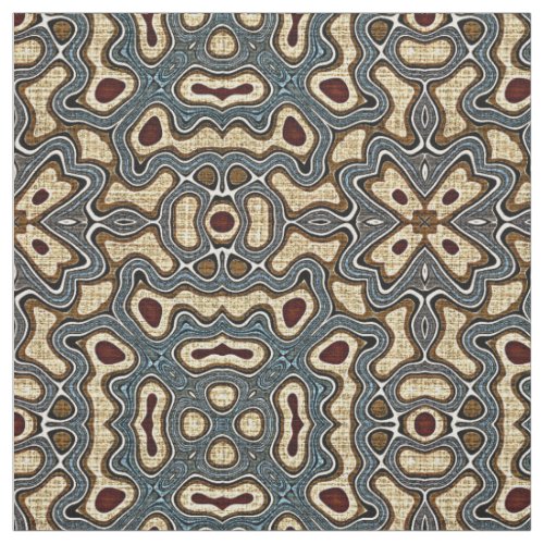 Ochre Brown Teal Blue Dark Red Bali Batik Pattern Fabric