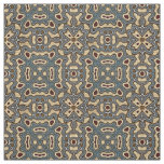 Ochre Brown Teal Blue Dark Red Bali Batik Pattern Fabric