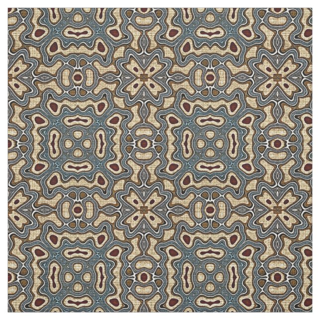 Ochre Brown Teal Blue Dark Red Bali Batik Pattern Fabric (Swatch)