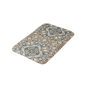 Ochre Brown Teal Blue Tribal Art Bathroom Mat