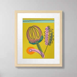 Ochre Bud tropical framed drawing by Kimbobity Framed Art
