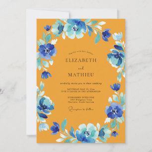 Ochre Cobalt Anemone Wedding Invitation