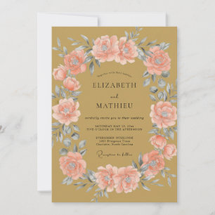 Ochre Coral Wreath Wedding Invitation