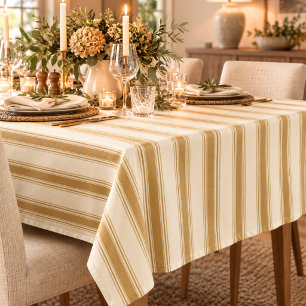 Ochre Cream Stripes Tablecloth