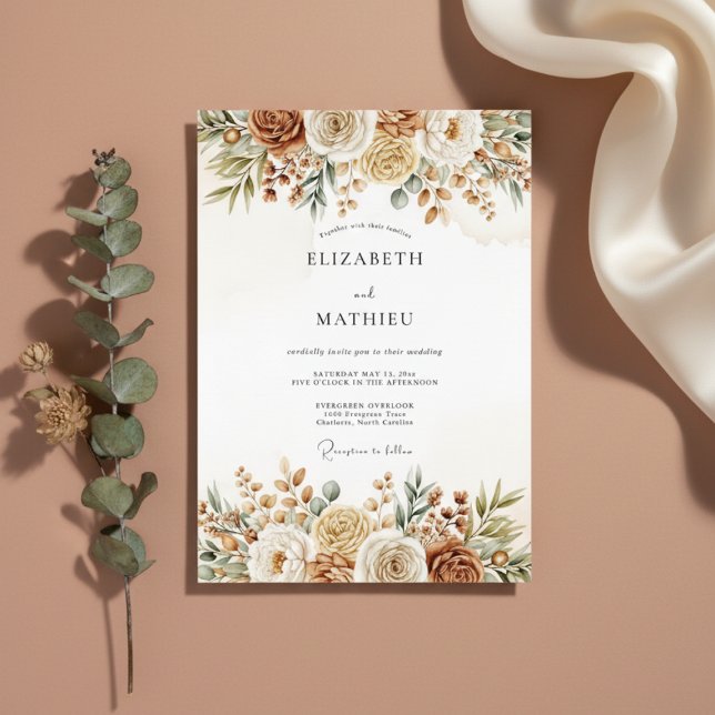 Ochre Earthy Floral Wedding Invitation (Creator Uploaded)