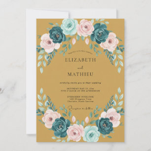 Ochre Ethereal Floral Garland Wedding Invitation