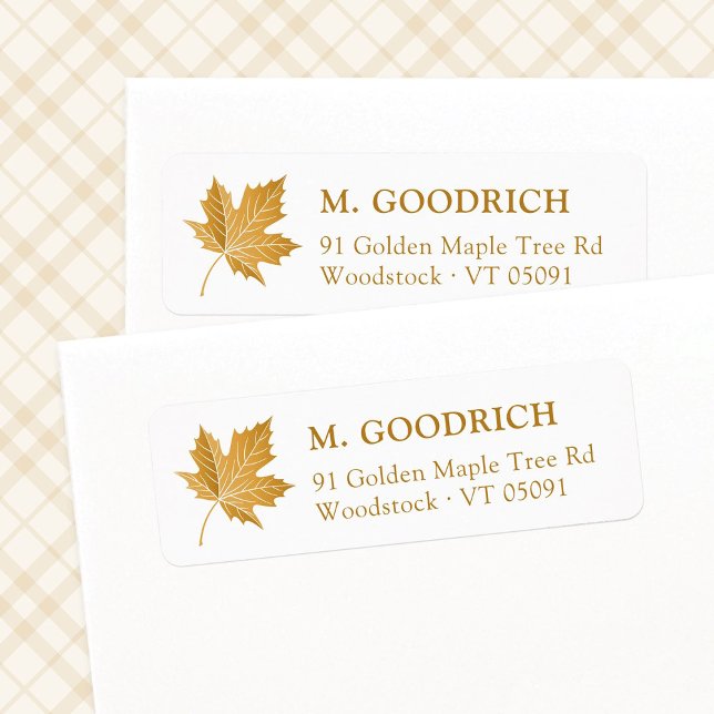 Ochre Fall Autumn Leaf. Return Address Label (Elegant Maple leaf return address label template. Fall, Autumn leaf, Thanksgiving address label.)