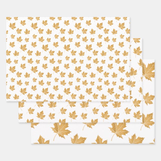 Ochre Fall Autumn Leaves. Wrapping Paper Sheets (Set)