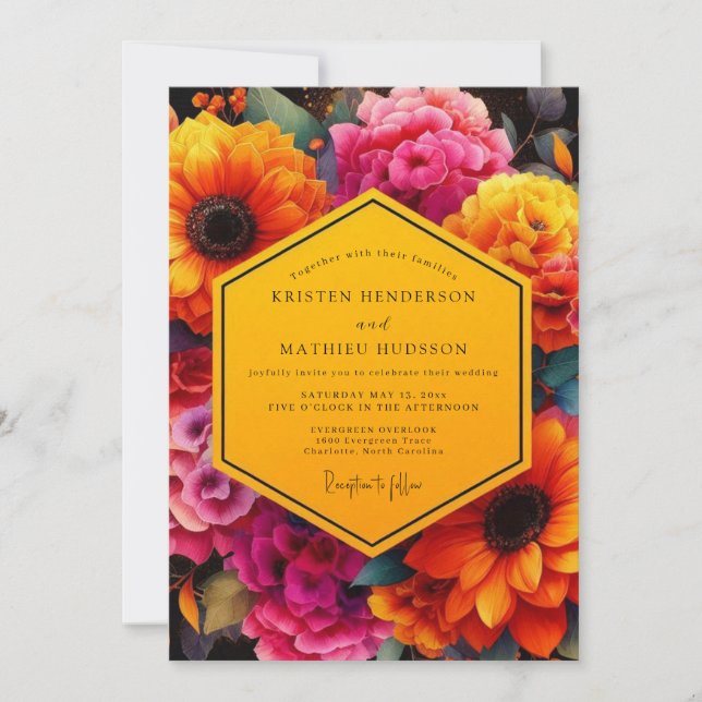 Ochre Floral Bloom Wedding Invitation (Front)