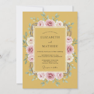 Ochre Floral Blush Romance Wedding Invitation