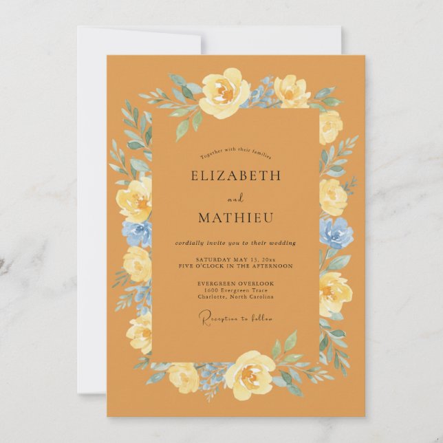 Ochre Floral Flourish Wedding Invitation (Front)