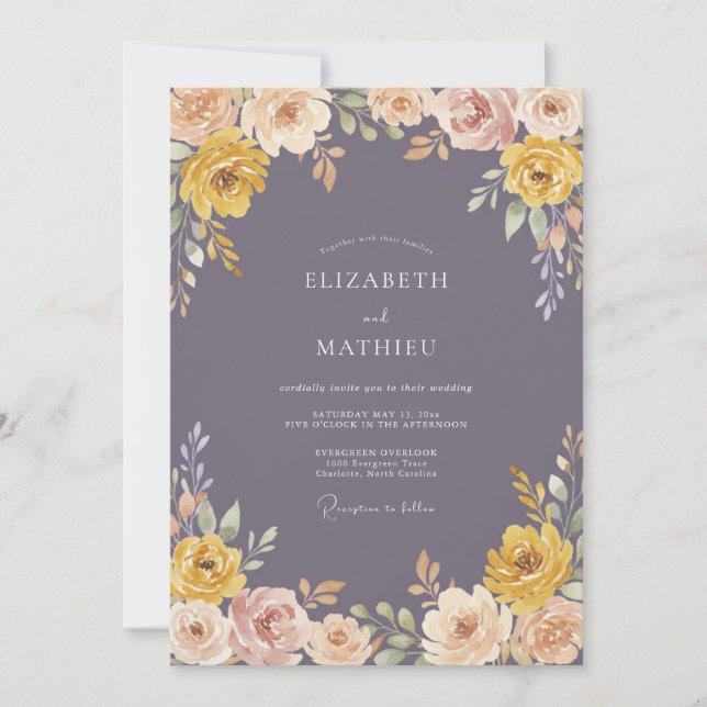 Ochre Floral Swirl Wedding Invitation (Front)