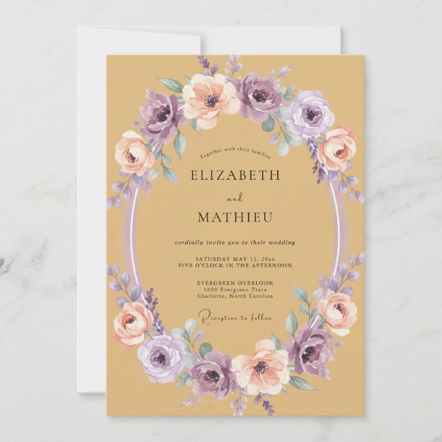 Ochre Floral Wreath Romance Wedding Invitation (Front)