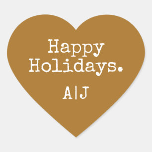 Ochre Gold Rustic Christmas Holidays Initials Heart Sticker