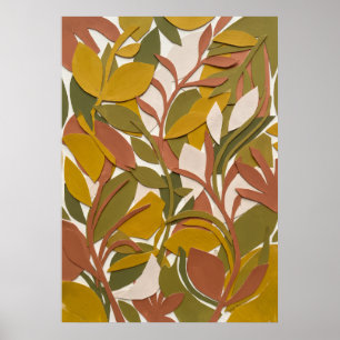 Ochre Green Botanical Leaf Poster