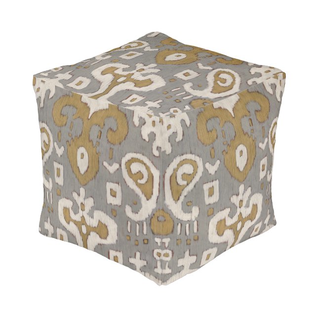 Ochre Ikat I Pouf (Angled Front)