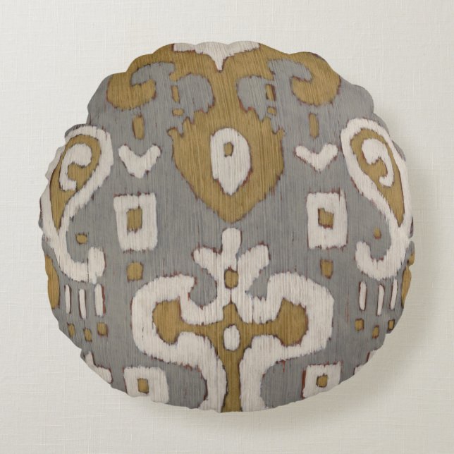 Ochre Ikat I Round Pillow (Front)