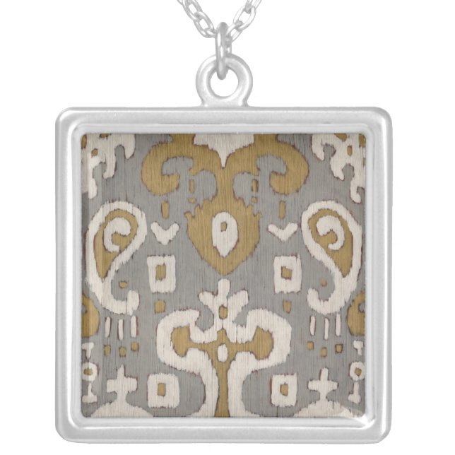 Ochre Ikat I Silver Plated Necklace (Front)