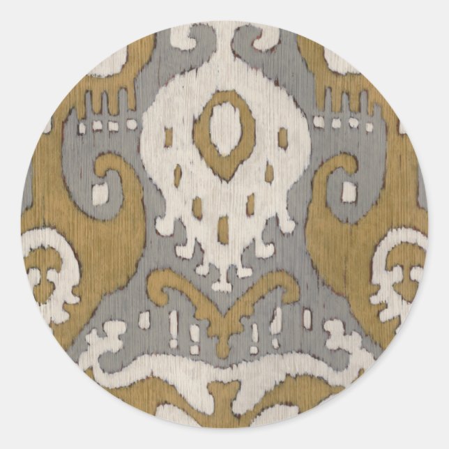 Ochre Ikat II Classic Round Sticker (Front)
