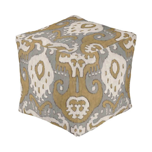 Ochre Ikat II Pouf (Angled Front)