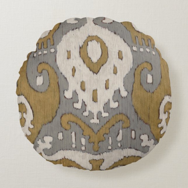 Ochre Ikat II Round Pillow (Front)