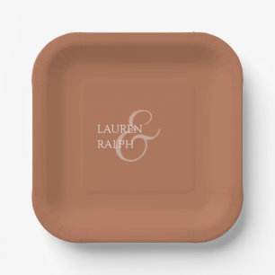 Ochre & Ivory Couple Monogram Paper Plates