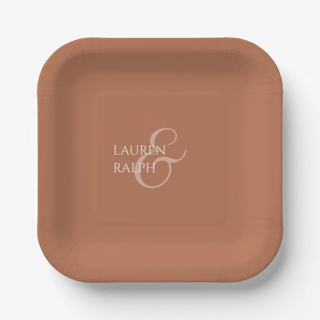 Ochre & Ivory Couple Monogram  Paper Plates (Front)