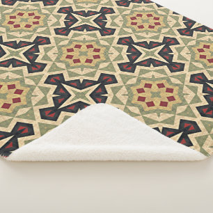 Ochre Mustard Yellow Olive Green Black Tribal Art Sherpa Blanket