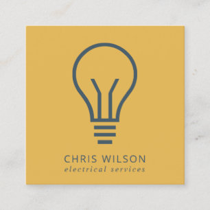OCHRE NAVY BLUE ELECTIC BULB ELECTRICIAN ELECTRIC SQUARE BUSINESS CARD