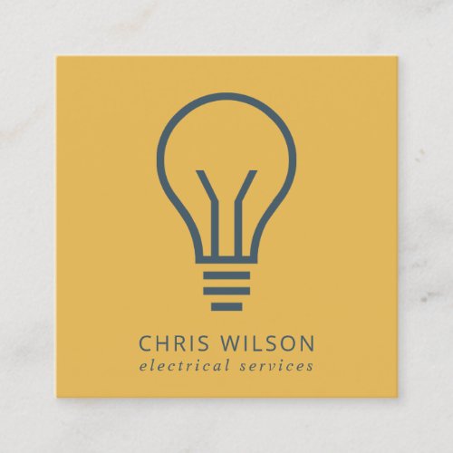 OCHRE NAVY BLUE ELECTIC BULB ELECTRICIAN ELECTRIC SQUARE BUSINESS CARD