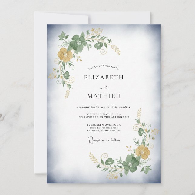 Ochre Olive Leaf Wedding Invitation (Front)