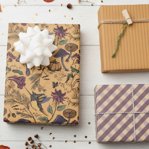 Ochre Orange Hummingbird Witch, Gingham & Stripes Wrapping Paper Sheets