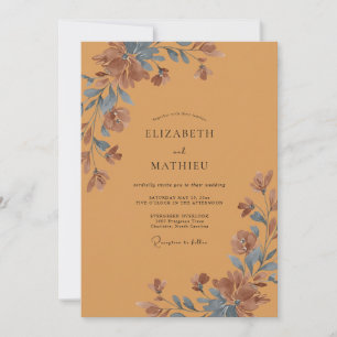 Ochre Painted Petal Wedding Invitation
