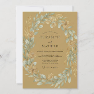 Ochre Periwinkle Wreath Wedding Invitation