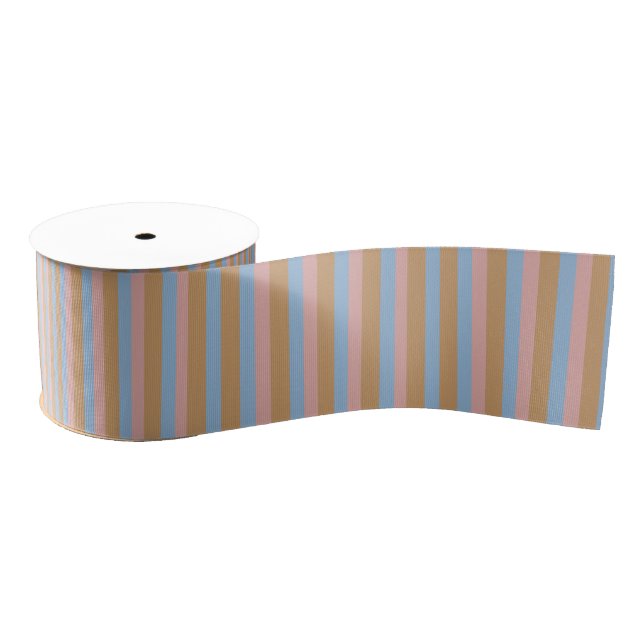 Ochre, Pink & Blue Stripes  Grosgrain Ribbon (Spool)