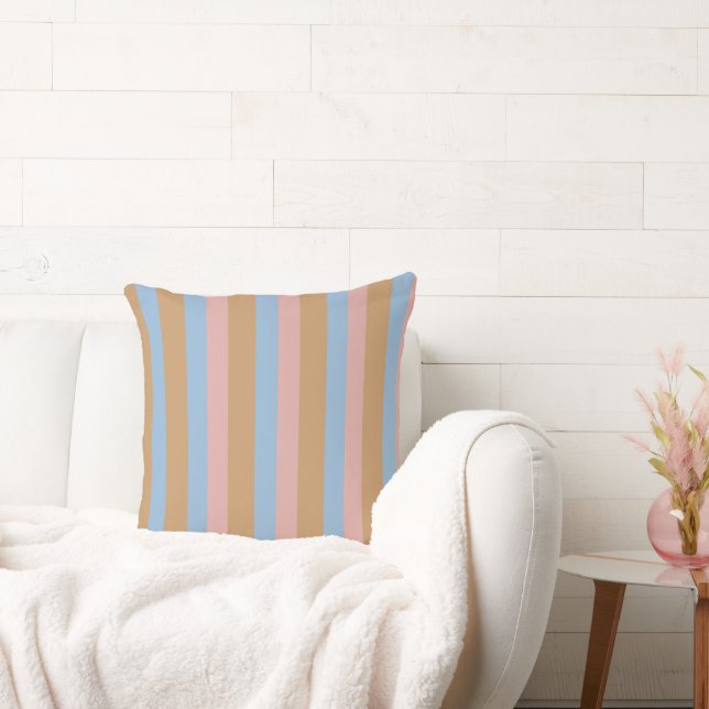 Ochre, Pink & Blue Stripes  Throw Pillow (Couch)