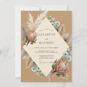 Ochre Protea Pampas Eucalyptus Wedding Invitation