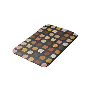 Ochre Rust Brown Peach Red Round Squares Pattern Bathroom Mat