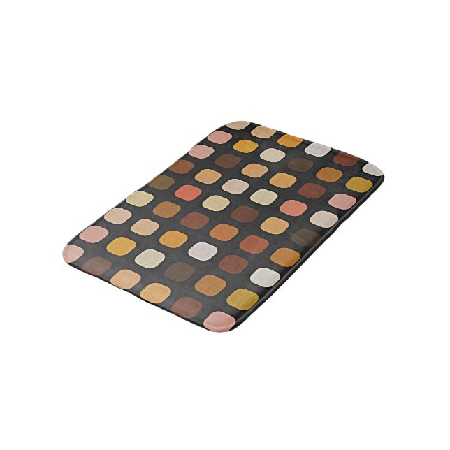 Ochre Rust Brown Peach Red Round Squares Pattern Bathroom Mat (Angled)
