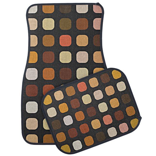 Ochre Rust Brown Peach Red Round Squares Pattern Car Mat (Set)