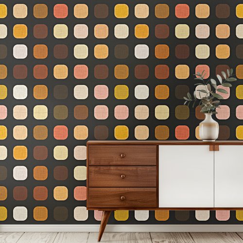 Ochre Rust Brown Peach Red Round Squares Pattern Wallpaper