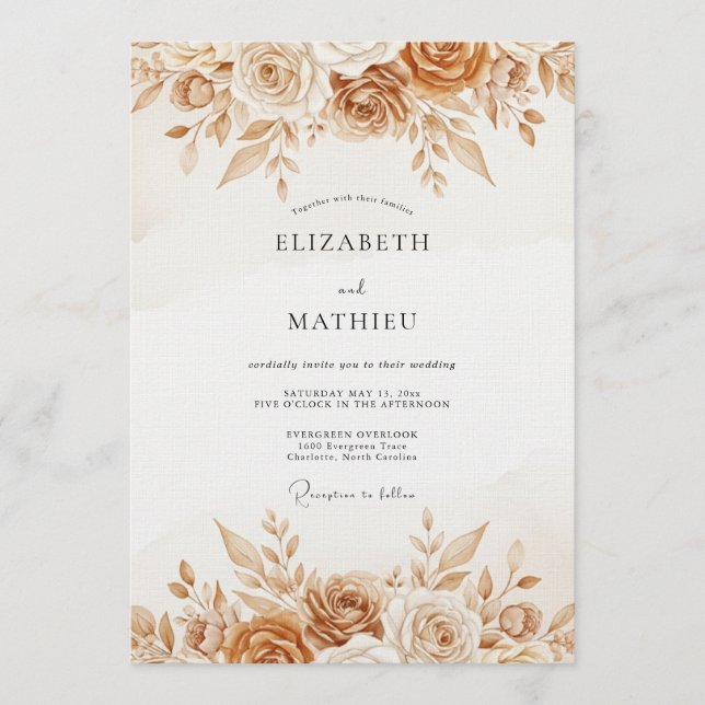 Ochre Rustic Botanical Wedding Invitation (Front)