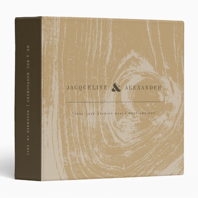 Ochre Rustic Woodgrain Autumn Fall Wedding Journal 3 Ring Binder (Front/Spine)