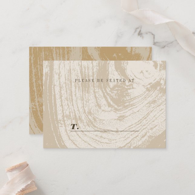 Ochre Rustic Woodgrain Texture Autumn Fall Wedding Place Card (Front/Back In Situ)